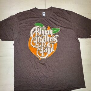 Men's Brown Graphic Tee with Orange and Green Design
